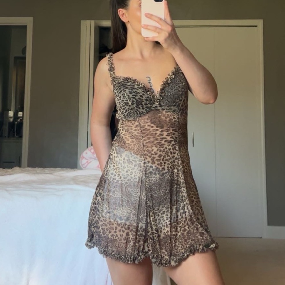 vintage enchanted sparkly leopard print babydoll lingerie dress
